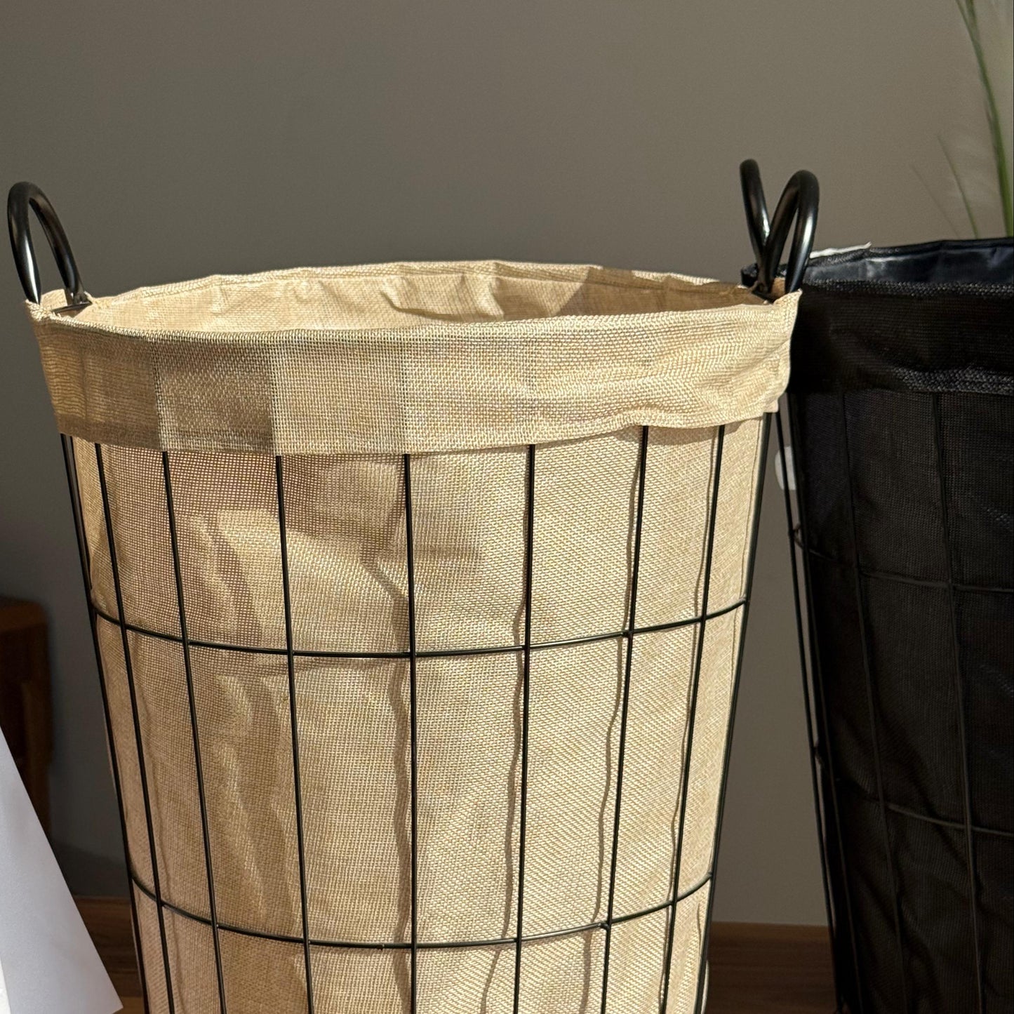 سلة تخزين معدنية متعددة الاستخدامات مع بطانة داخلية من القماش - دائرية