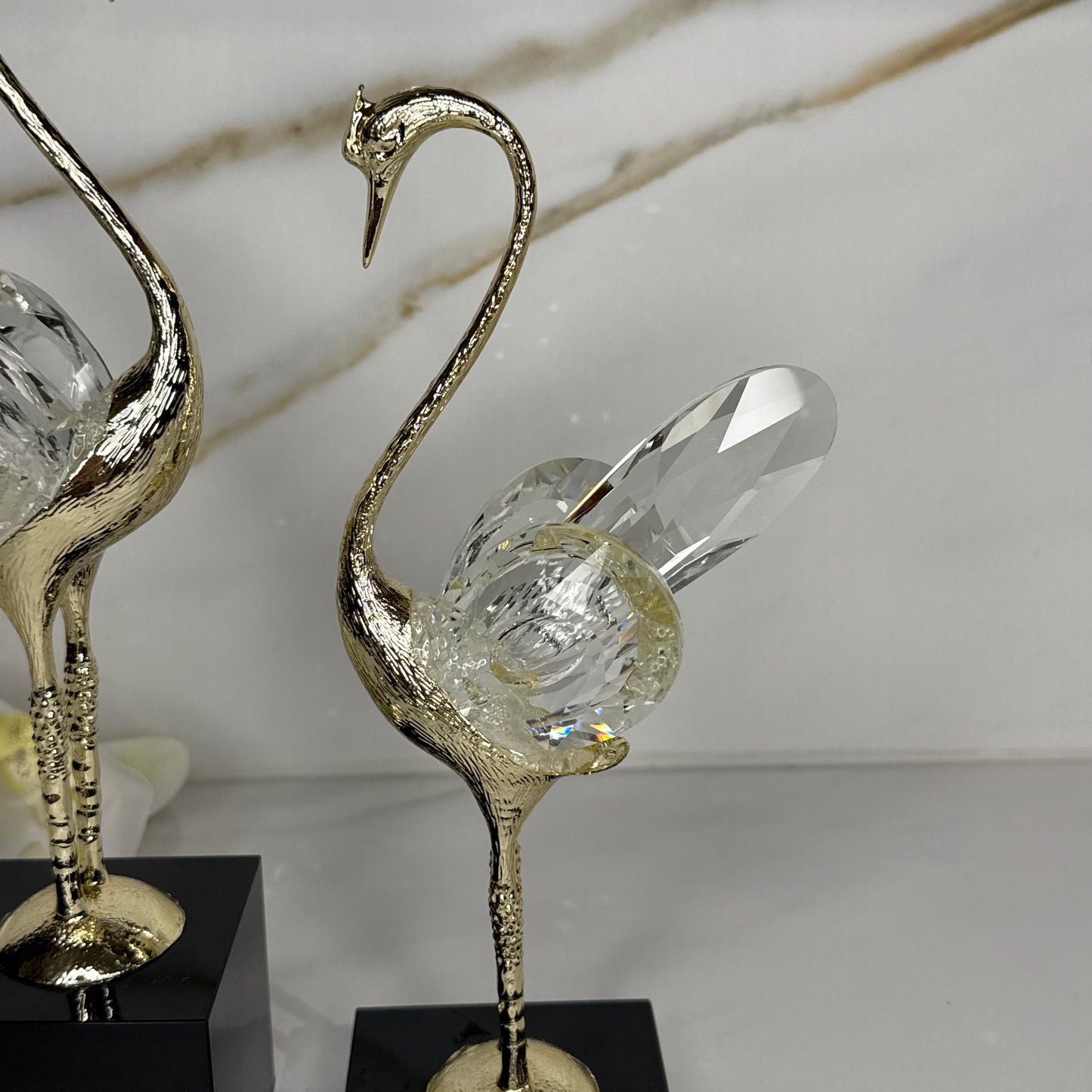 Crystal Winged Swan Figurine - Set Of 2