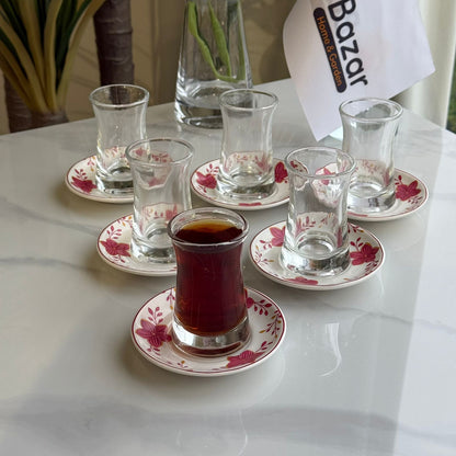 Double-Wall Tea Glass & Floral Saucer Set