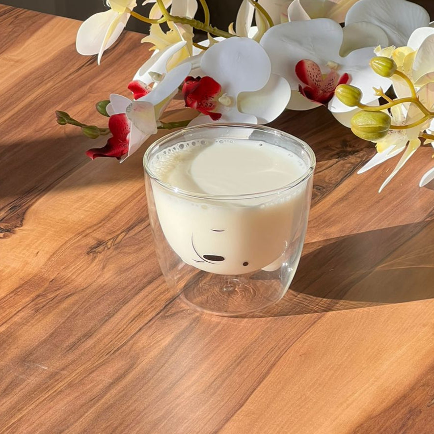 Trasparent Double wall Bear Face Glass Mug