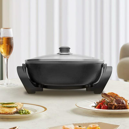 5.2L Electric Nonstick Frying Pan With Glass Lid