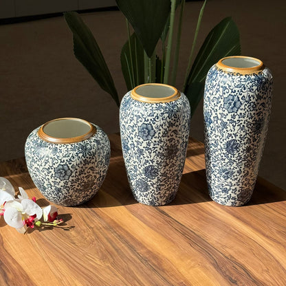Elegant Blue Vases With Floral Motif And Orchid Touch