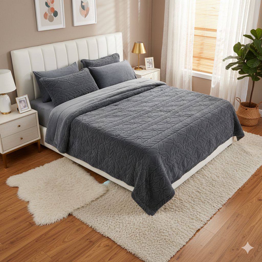6 PCS - Modern Grey Plush Comforter Set