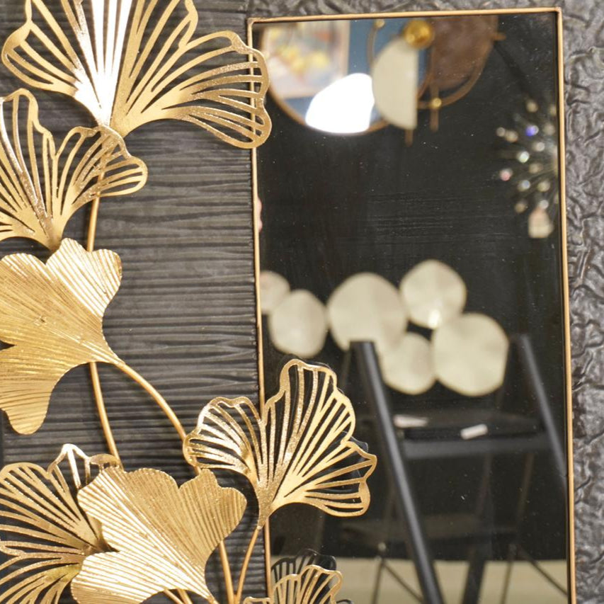 Metal Gingko Leaf Wall Mirror & Decor