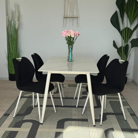 Dany Table and Roza Chairs Dining Set - Black & White