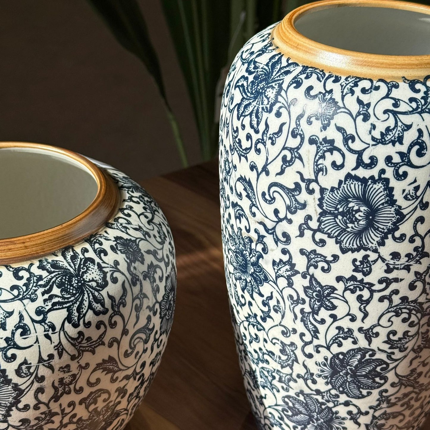 Elegant Blue Vases With Floral Motif And Orchid Touch