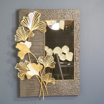Metal Gingko Leaf Wall Mirror & Decor
