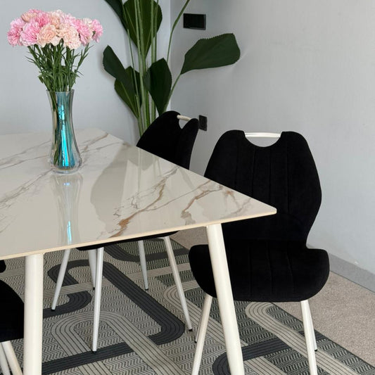 Dany Table and Roza Chairs Dining Set - Black & White
