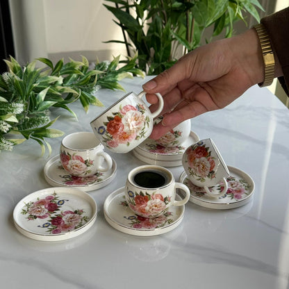 Floral Design Coffee Cup & Saucer Set