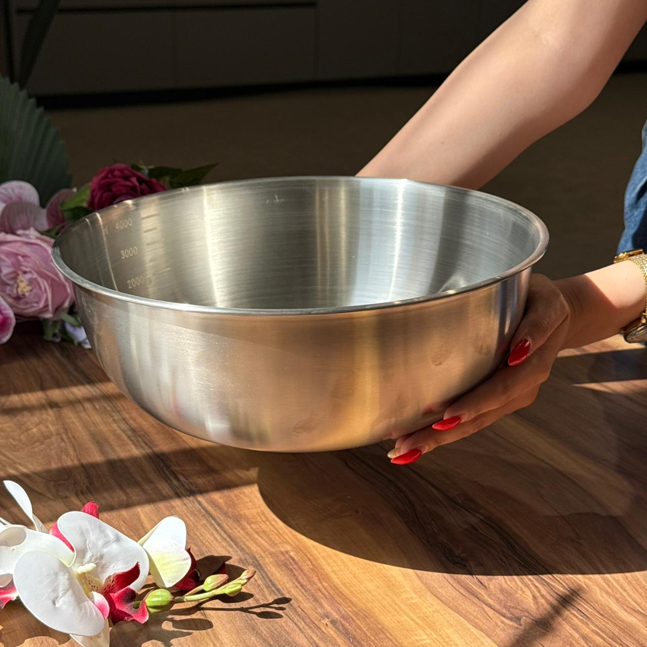 أوعية خلط وتقديم فاخرة متعددة الاستخدامات من الفولاذ المقاوم للصدأ باللون الفضي