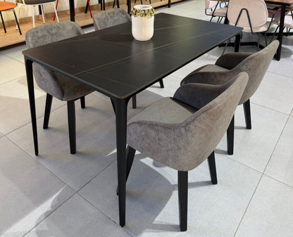 Black Marble Table & Louis ZAN Chairs Indoor Set