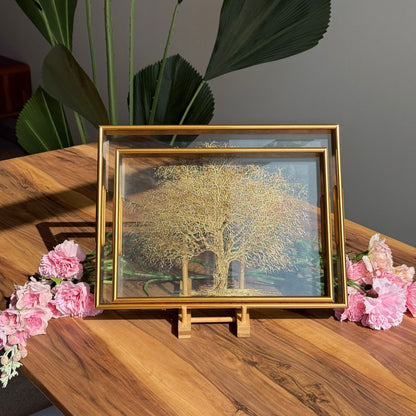 Luxury Serving Tray with Gold Tree Artwork