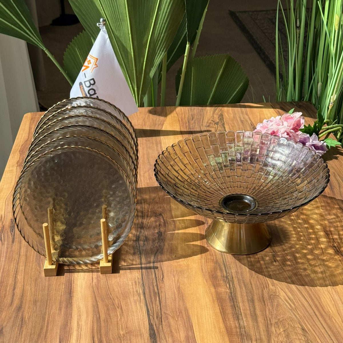 طقم أدوات مائدة زجاجي فاخر متموج - 6 قطع