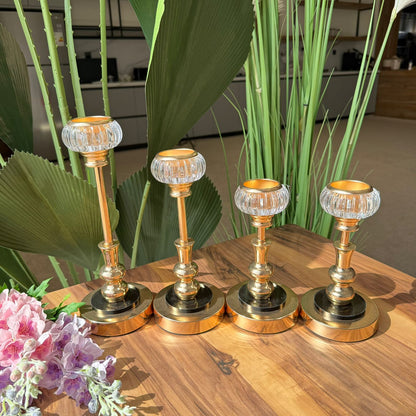 Royal Glow Glass & Gold Candle Holders Set