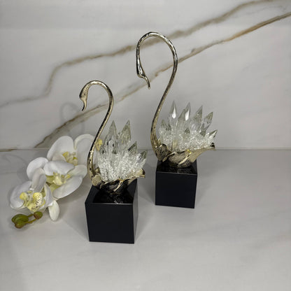 Elegant Crystal-Tail Swan Figurine - Set Of 2