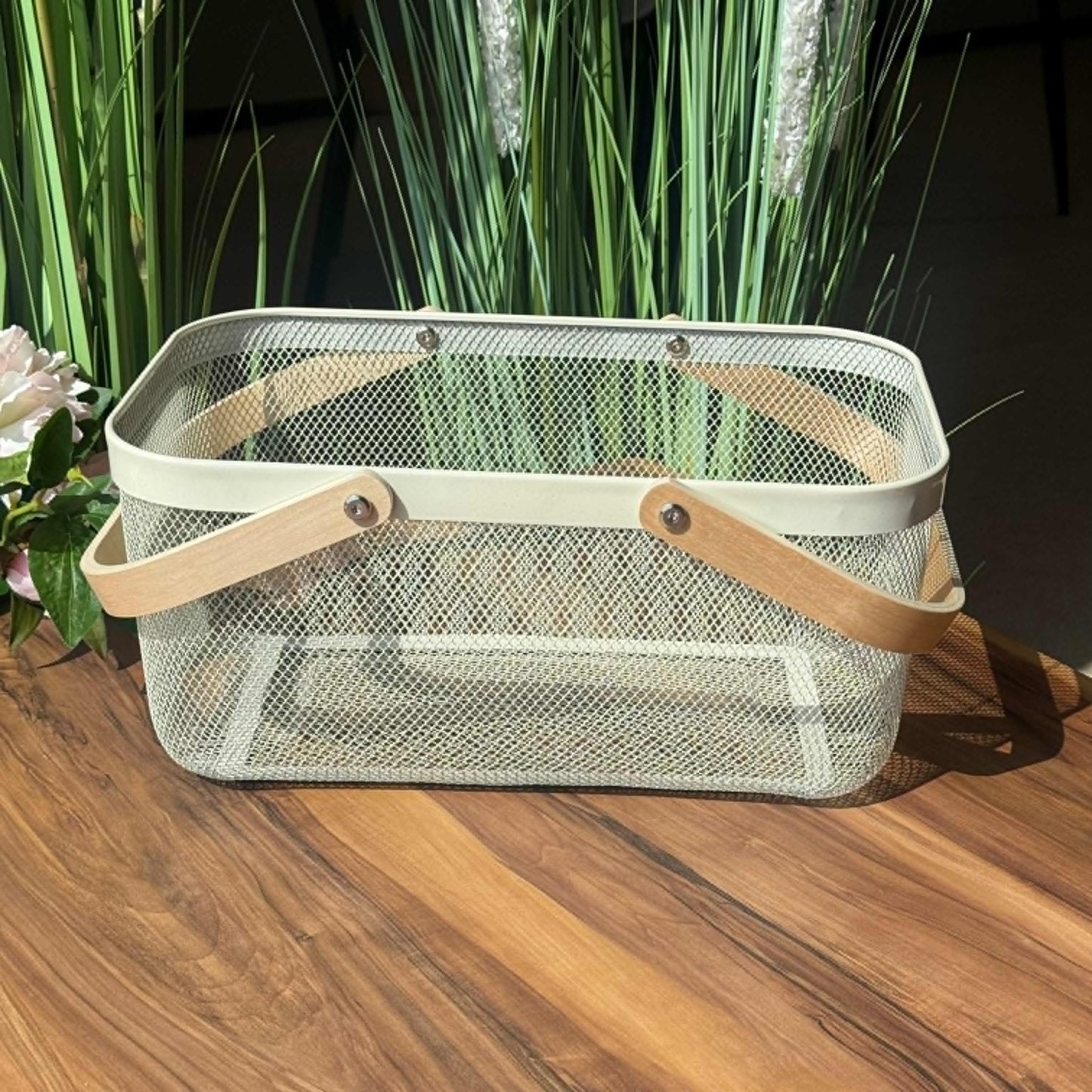 Mesh Storage Basket With Wooden Handle
