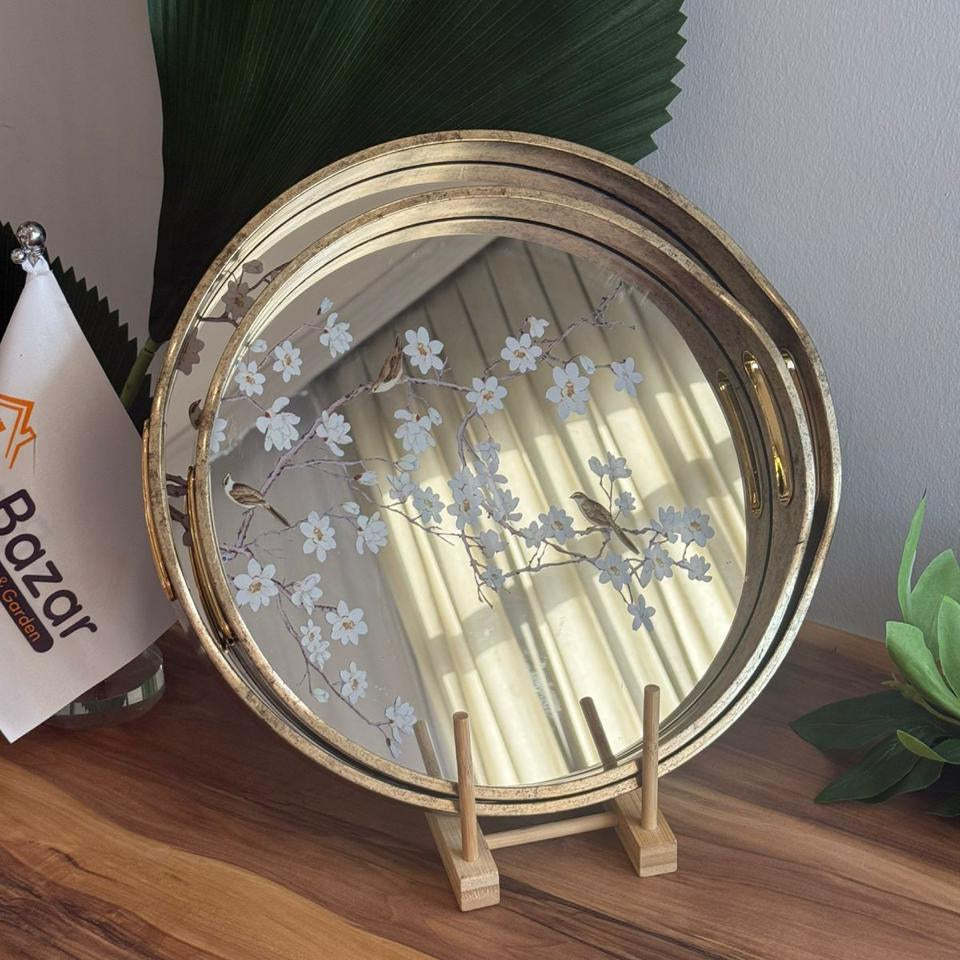 Elegant Floral Mirror Trays