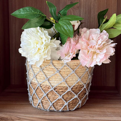 Woven Planter Baskets With Macrame Netting
