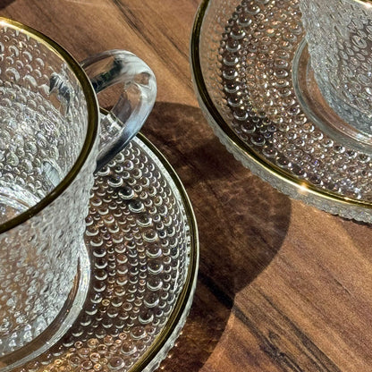 Golden Rim Textured Glass Teacup Set