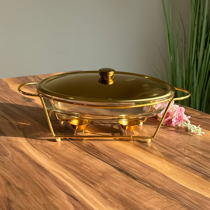 مجموعة أطباق تقديم الطعام الزجاجية الذهبية الفاخرة - تصاميم بيضاوية ودائرية