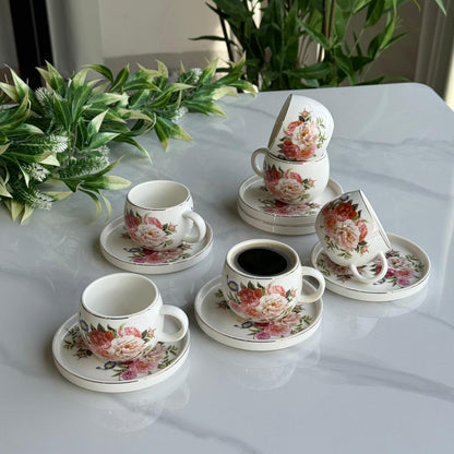 Floral Design Coffee Cup & Saucer Set