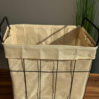 سلة تخزين معدنية متعددة الاستخدامات مع بطانة داخلية من القماش