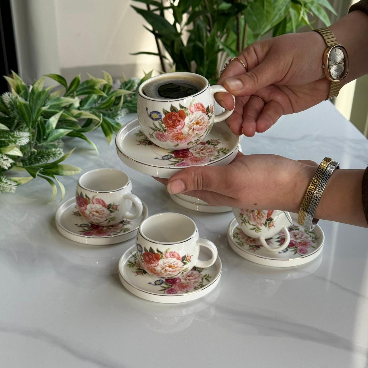 Floral Design Coffee Cup & Saucer Set
