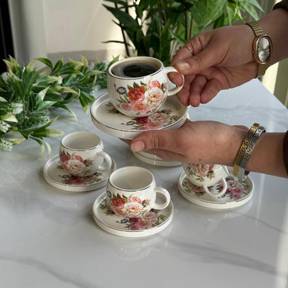 Floral Design Coffee Cup & Saucer Set