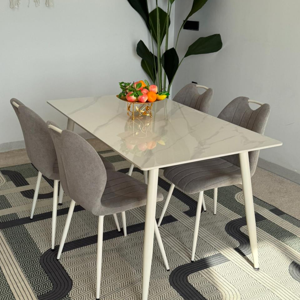 Dany Table and Roza Chairs Dining Set - White & Grey