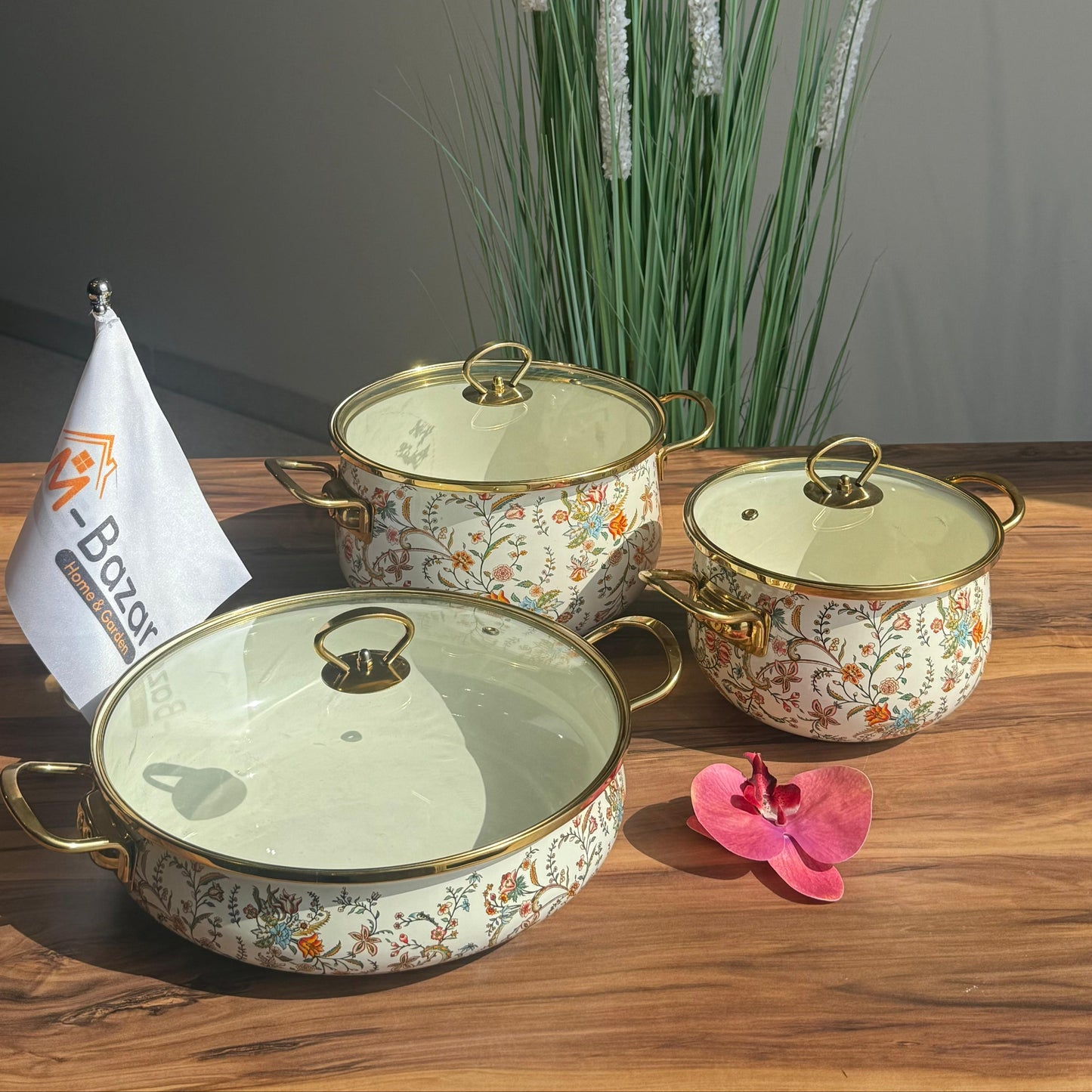 Floral Elegance Collection - Vintage Bloom Cookware - Set Of 3