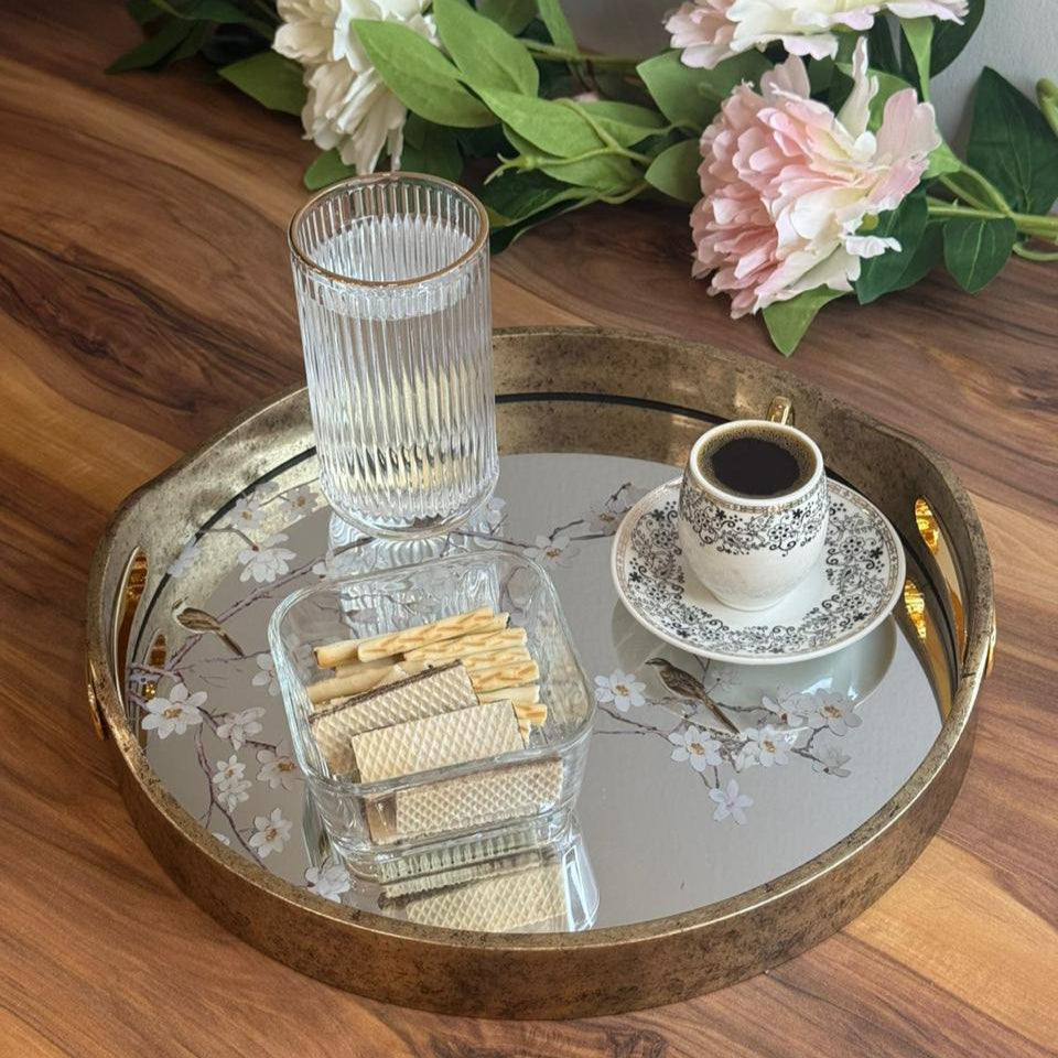 Elegant Floral Mirror Trays