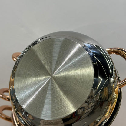 سێت مەنجەڵی چێشتلێنان لە پۆڵا ستانلێس بە دەستەی زێرین