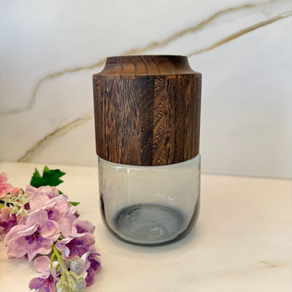 مزهرية زجاجية الدخان الحديثة مع نمط خشبي منحوت