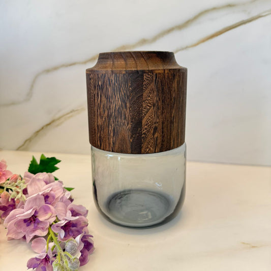 مزهرية زجاجية الدخان الحديثة مع نمط خشبي منحوت