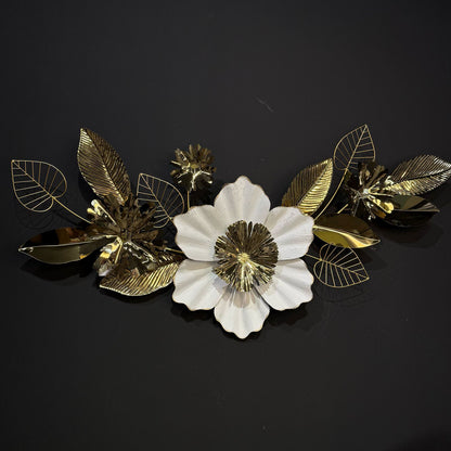 Golden & White Floral Metal Wall Decoration
