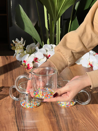 Transparent Double Wall Confetti Glitter Glass Mug