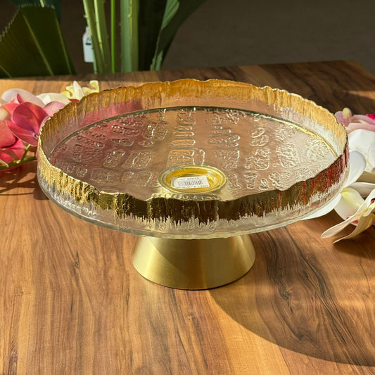 Regal Clear Glass Dessert Pedestal With Gold Rim