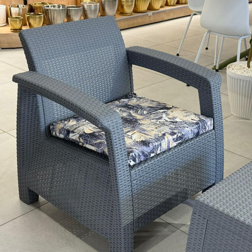 طقم  حديقة جلسات خارجية - رمادي مع وسادة مزخرفة