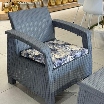 طقم  حديقة جلسات خارجية - رمادي مع وسادة مزخرفة