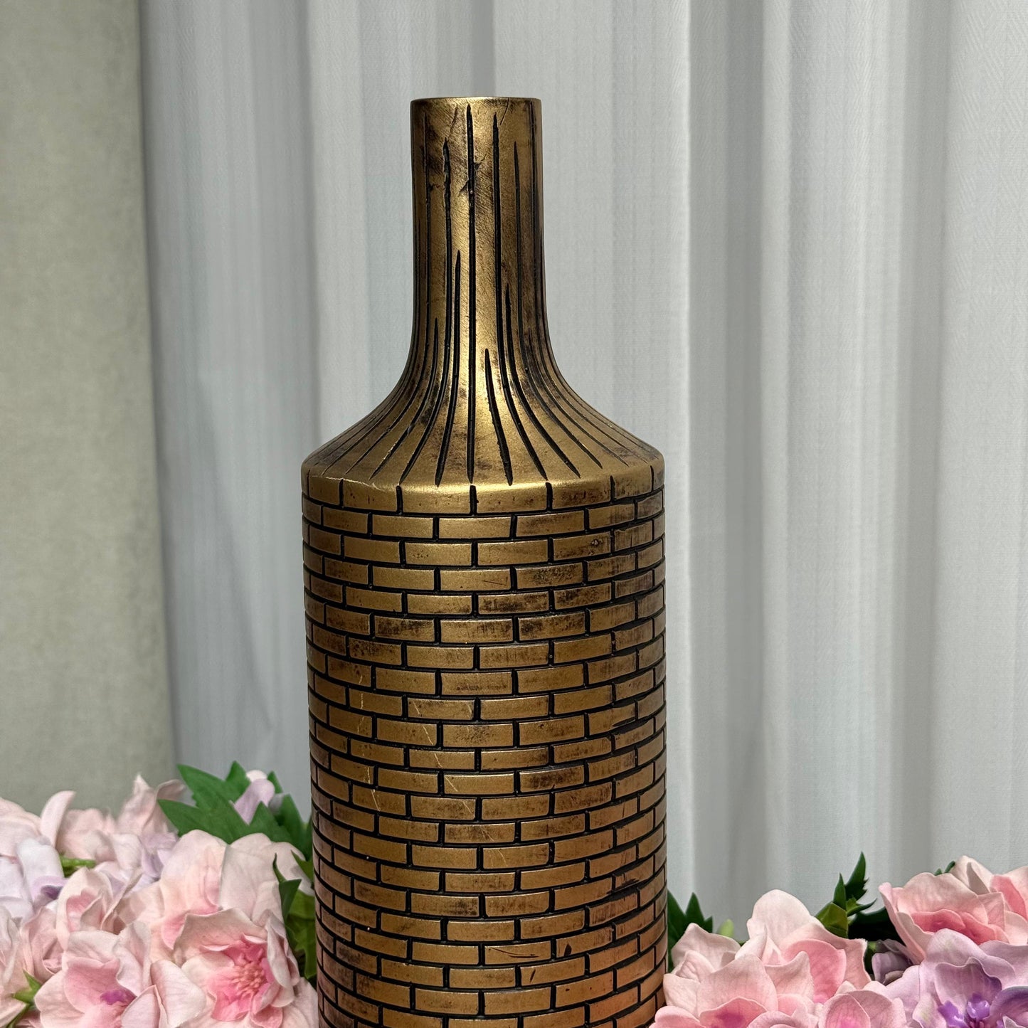 Brick Pattern Bottle Vase - Gold & Black