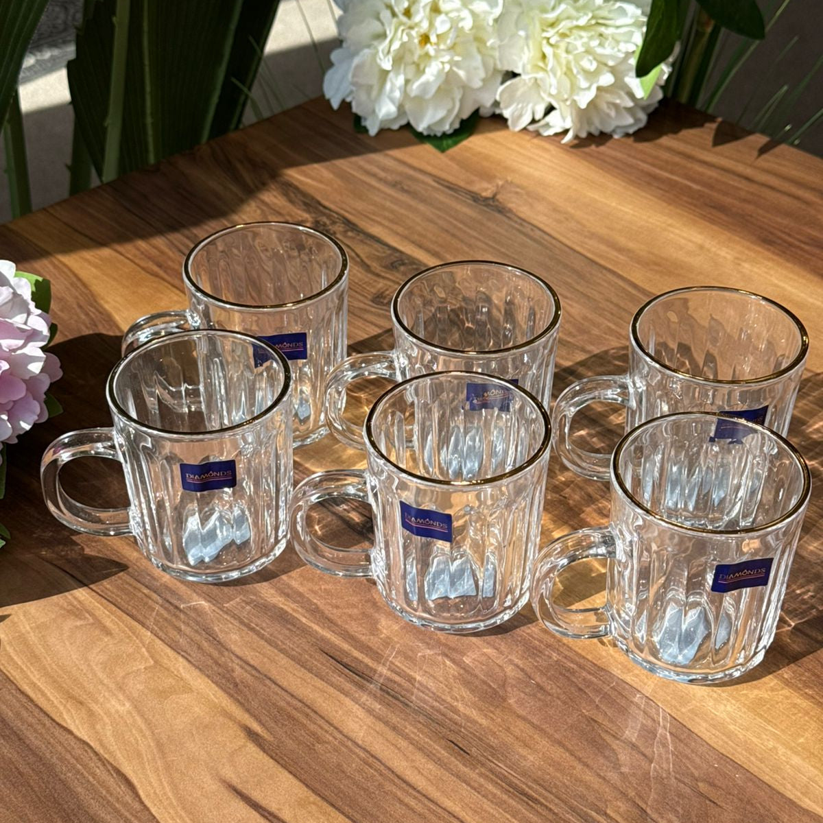 Golden Rim Glass Cup Set - 6 Pieces