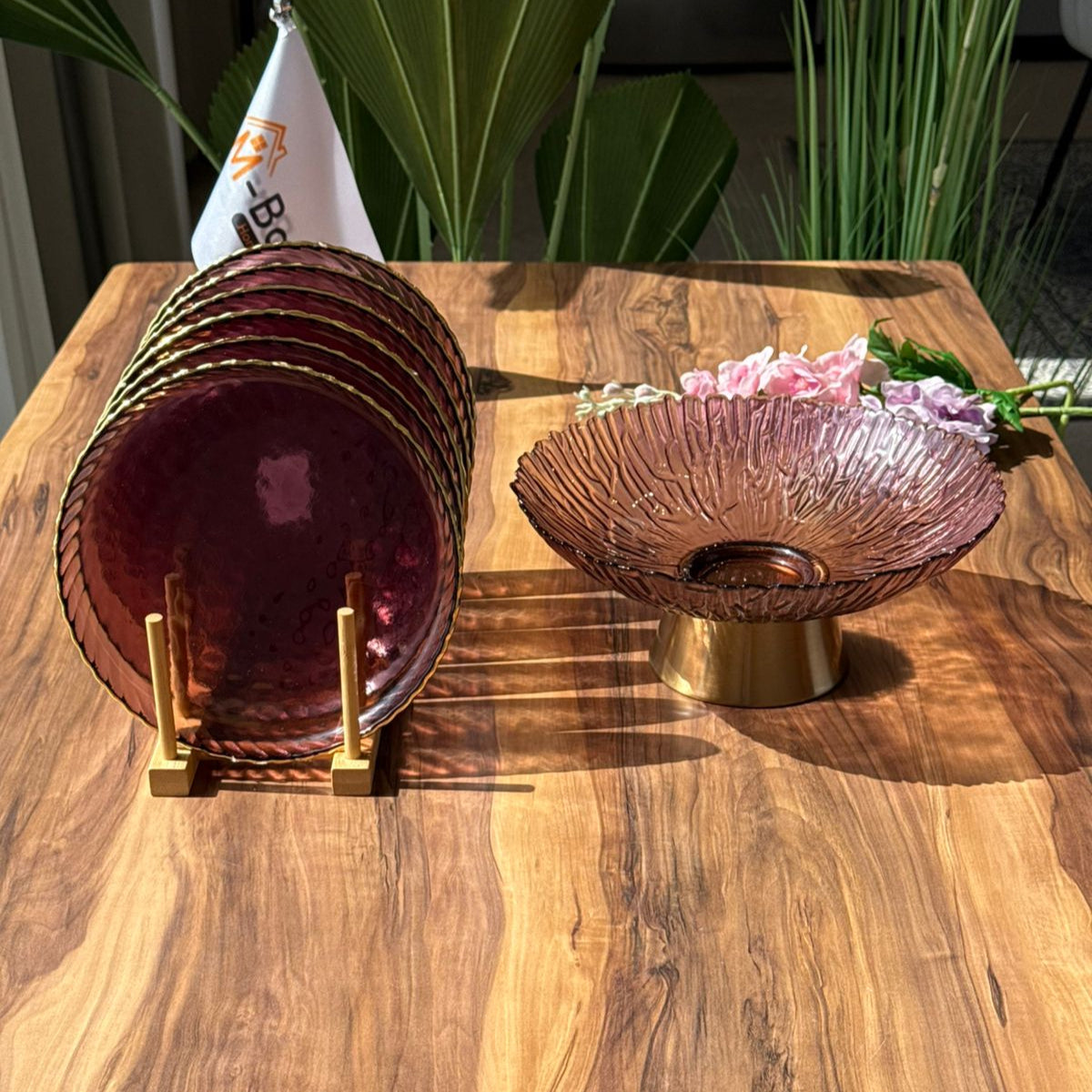 طقم أدوات مائدة زجاجي فاخر متموج - 6 قطع