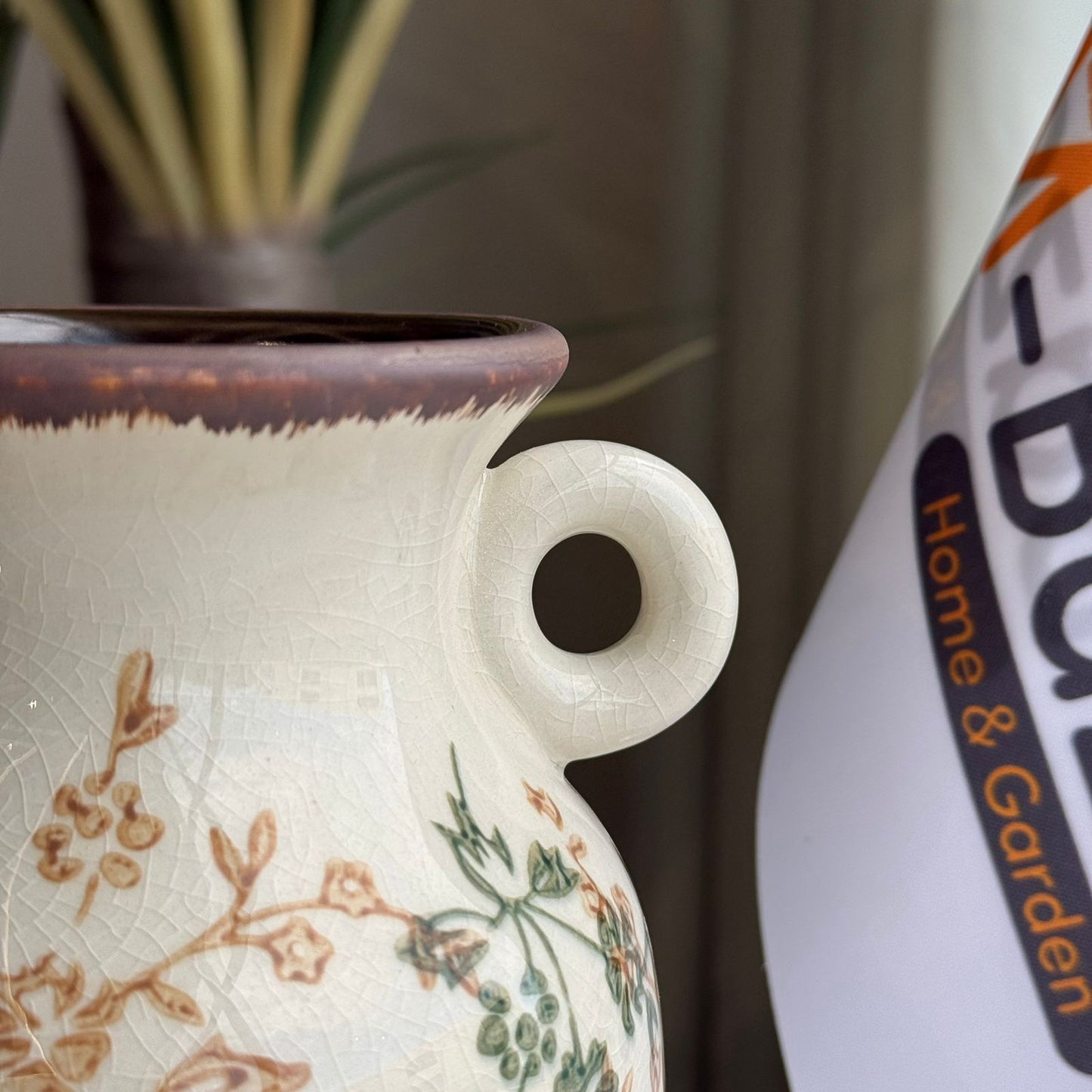 Vintage Floral Ceramic Vase with Dual Handles