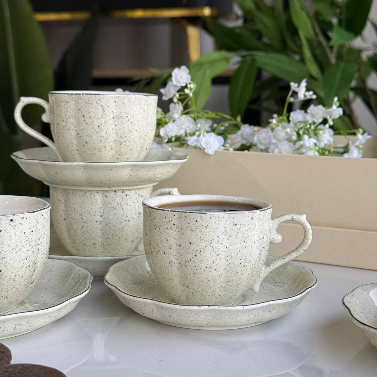 Classic Stoneware Coffee Cup & Saucer Set