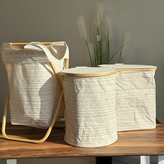 Textile Storage Hamper With Bamboo Accents