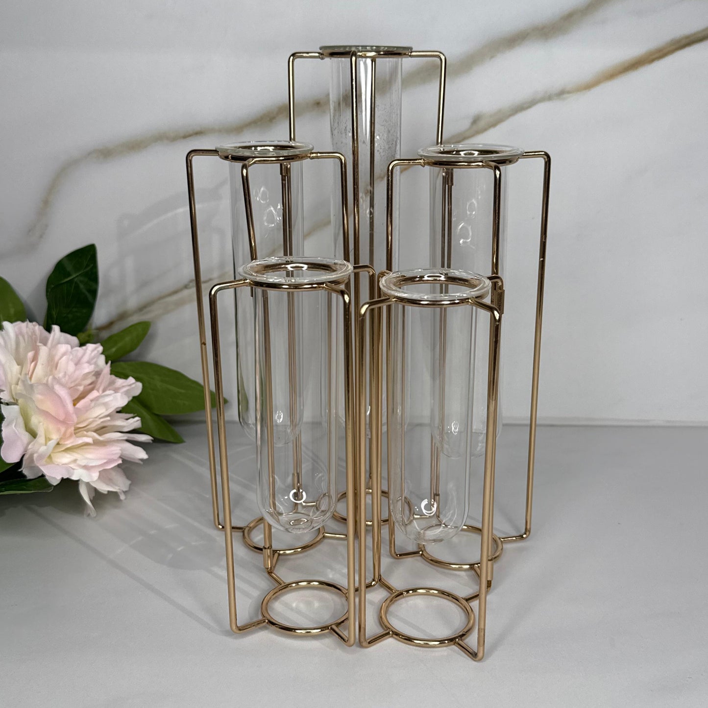 Hanging Glass Tube Vases with Metal Flower Holder