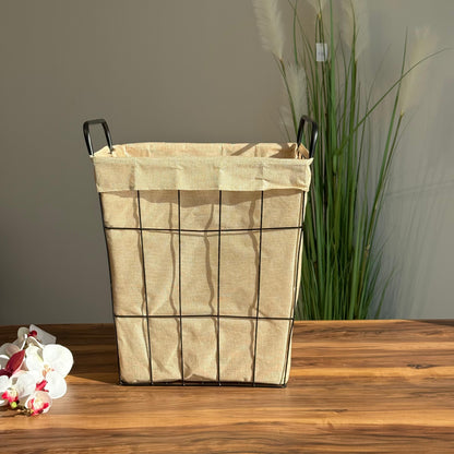 سلة تخزين معدنية متعددة الاستخدامات مع بطانة داخلية من القماش