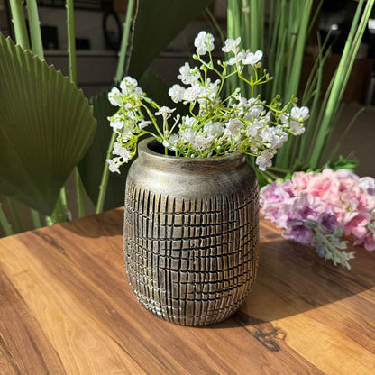 Rustic Grid-Textured Ceramic Vase