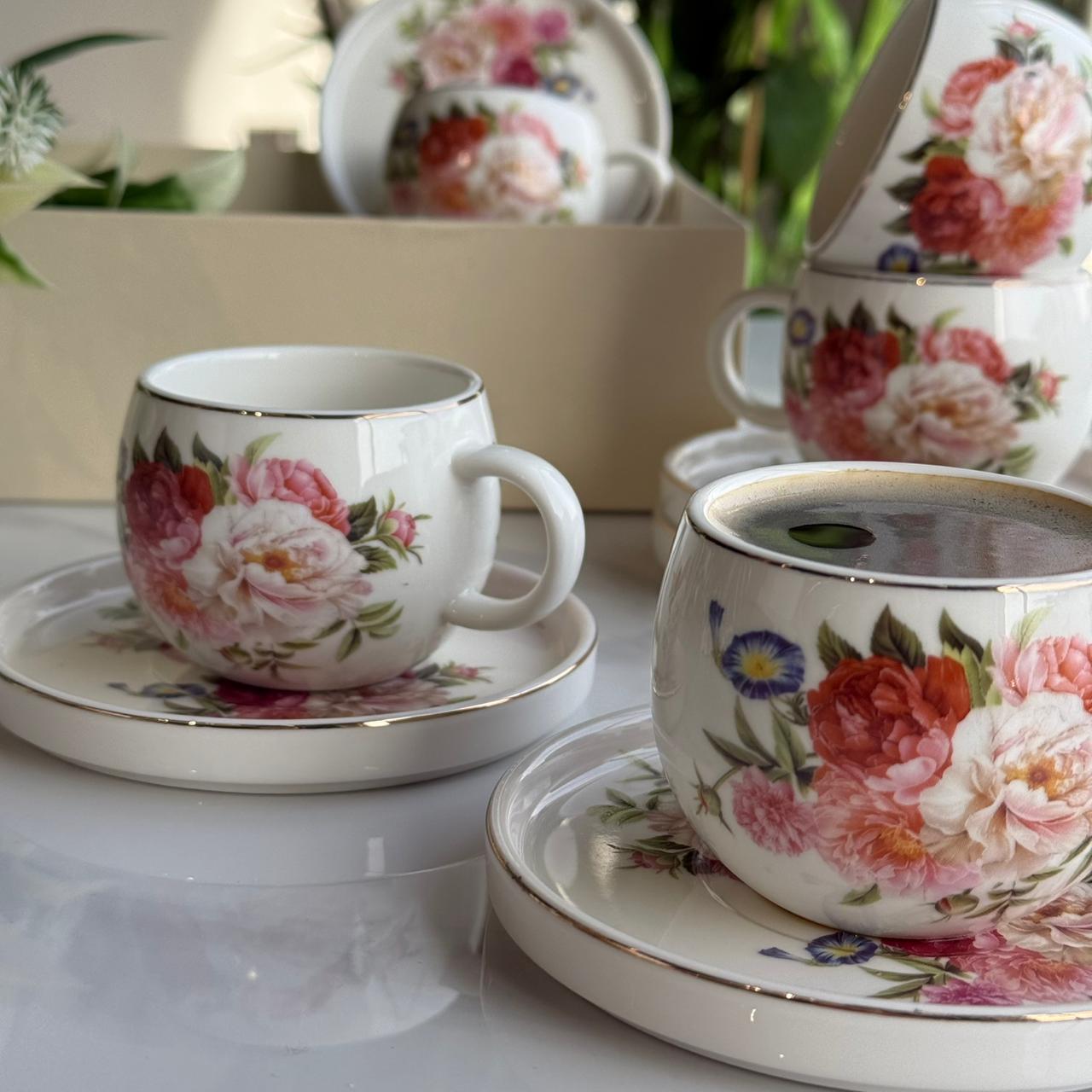 Floral Design Coffee Cup & Saucer Set