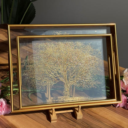 Luxury Serving Tray with Gold Tree Artwork